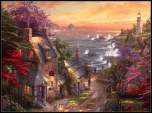 Needlework for embroidery DIY DMC High Quality - Counted Cross Stitch Kits 14 ct Oil painting - The Village Lighthouse 2024 - buy cheap