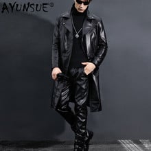 AYUNSUE Genuine Leather Jacket Men Long Windbreaker Autumn Winter 100% Cow Leather Jackets Men Motorcycle Coat 3386 KJ2728 2024 - buy cheap