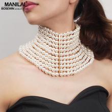 MANILAI Brand Imitation Pearl Statement Necklaces For Women Collar Beads Choker Necklace Wedding Dress Beaded Jewelry 2020 2024 - купить недорого