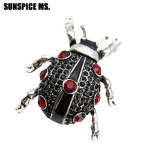 Lovely Crystal beetle Insect Brooch Pins For Women Antique Silver Color Black Enamel Round Ladybug Animal Brooch Jewelry 2018 2024 - buy cheap