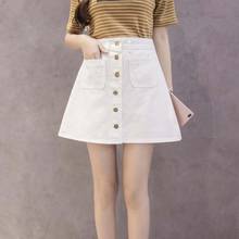 lady fashion mini denim skirt with pocket women no elastic jeans skirts casual black white blue short A line rivet skirt 2024 - buy cheap