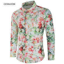 Hot Long Sleeve Men's Luxury Tops Tee Slim Fit Casual Rose Flower Printed Shirts Turn Down Collar DC36 2024 - buy cheap