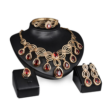 African bridal jewelry red crystal statement necklace and earrings sets Dubai wedding jewelry sets 2024 - buy cheap