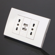 2018 ABS 16A Wall Double Italian/Chile Plug Power Socket Adapter Dual USB Ports Panel 5V 1A 2024 - buy cheap