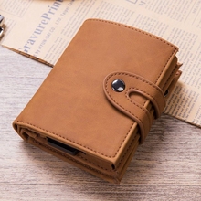 Vintage Unisex Leather Mini RFID Blocking Wallet ID Card Cash Holder RFID Protector Zipper Coin Purse Hasp Aluminum Card Wallets 2024 - buy cheap