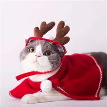 Red Cute Pet Cat Clothing Christmas Party Puppy Cat Clothes Costumes Lovely Cloaks Mantle with Buckhorn Set Suit For Cats 2024 - buy cheap