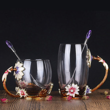 Taza de cristal sin plomo para el hogar, vaso de cristal con forma de flor para té, café, resistente al calor, creativo 2024 - compra barato