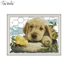 Kit de punto de cruz de tela Aida para decoración del hogar, lienzo bordado con estampado de Joy Sunday, perro y amor, DMC, bricolaje 2024 - compra barato