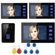 Free Shipping!ENNIO 7" RFID Video Door Phone Intercom Doorbell Touch Button Remote Unlock Night Vision 1 Camera + 3 Monitor 2024 - buy cheap
