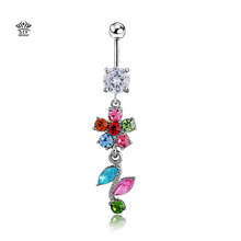 Colorful Rhinestone Crystal flower  Navel Belly Dangle Body Piercing Button Ring Jewelry  Woman Belly Button Rings Violetta 2024 - buy cheap