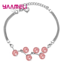 Pulseira com contas de prata esterlina 925 feminina, bracelete com pedras naturais de morango tamanho ajustável 2024 - compre barato