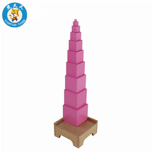 Brinquedo infantil montessori sensorial, brinquedos de madeira para ensino pré-escolar, auxiliares, torre rosa com suporte 2024 - compre barato