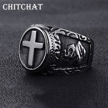 Anel de titânio com sinalização medieval, anel masculino de aço vermelho, cruz do templar, anéis de dedo punk retrô, vintage 2024 - compre barato