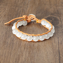Women Men Natural Stone Wrap Leather Bracelets & Bangle 10mm Opal Beads Strand Charm Bracelet Handmade Chakra Party jewelry Gift 2024 - buy cheap
