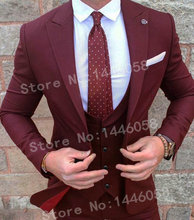 Elegant 3 Pieces Suit Men Groom Wear 2018 New Groomsmen Casual Fashion Burgundy Slim Fit Prom Tuxedo Wedding Suits For Men 2024 - buy cheap