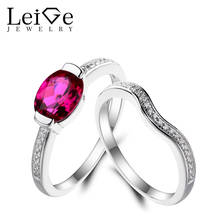 Leige Jewelry Ruby Engagement Ring Red Ruby Ring July Birthstone Oval Cut Red Gemstone Real 925 Sterling Silver Bridal Sets Gift 2024 - buy cheap