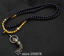 BRO507 Navy Lapis Lazuli and Golden Conch Shell Neckalce Tibetan Prayer Malas Free Shipping 2024 - buy cheap