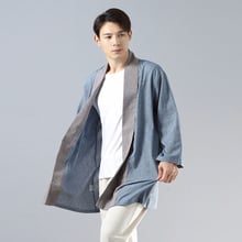LZJN рубашка с длинным рукавом мужская Кимоно Кардиган Повседневная хлопковая льняная одежда китайская Hanfu контрастная цветная блузка Тренч MF-57 2024 - купить недорого