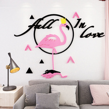 Акриловая 3D Наклейка на стену с фламинго для детской комнаты, спальни, гостиной, самоклеящееся украшение для дома, художественный Настенный декор 2024 - купить недорого