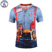 Mr.1991INC New Style Men Summer Fashion Short Sleeve T shirt 3D Print Fake Two Piece Funny Tshirt Belt Striped T-Shirt Repairman 2024 - buy cheap