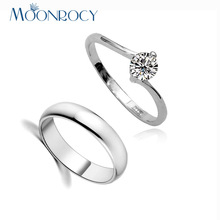 MOONROCY Drop Shipping Jewelry Silver Color Cubic Zirconia Stone Crystal Ring Fashion Wedding Couple Rings for Women Girls 2024 - buy cheap