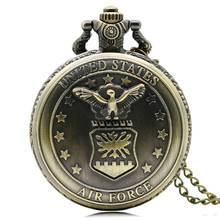 Vintage Antique Retro Bronze Air Force Eagle Stars Quartz Pocket Watch Necklace Pendant Men Women Gift 2024 - buy cheap