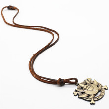 Vintage Brown Genuine Cowhide Leather Long Chain Maxi Bronze Alloy Turtle Pendant Men Necklace Women Homme Male Cowboy Jewelry 2024 - buy cheap