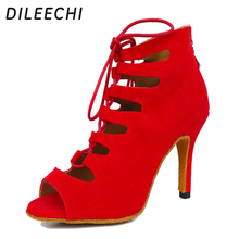 DILEECHI new arrival red blue black velvet heels Latin dance shoes women's Wedding party Salsa dancing shoes soft outsole 8.5cm 2024 - buy cheap