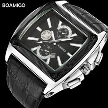 Мужские часы BOAMIGO, брендовые кварцевые часы, мужские кожаные Наручные часы с автоматической датой, Модные Стильные черные наручные часы, Relogio Masculino 2024 - купить недорого