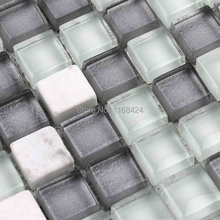 Серый цвет смешанный ясно и белый камень стеклянная мозаика для кухни щитка плитка ванная комната Душ домохозяйство камин плитка 2024 - купить недорого