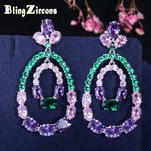 BeaQueen-pendientes largos Multicolor con piedras de Zirconia cúbica, joyería Bohemia brillante, color verde, morado, rosa, E124 2024 - compra barato