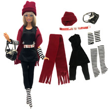 NK новый комплект повседневной одежды ручной работы зимняя одежда платье + обувь + длинные носки + шляпа + шарф + сумка для куклы Барби аксессуары 233A DZ 2024 - купить недорого