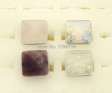 Pedras mistas rosa de quartzo/roxo/quartzo/pirâmide de opala, anel ajustável, pacote de cobre, revestimento de silve r, 18*18mm 2024 - compre barato
