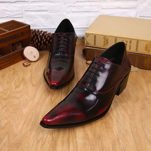 Mens pointed toe dress shoes hidden high heels patent leather oxford shoes for men lace up classic handmade business men's shoes 2024 - buy cheap