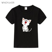 Cute Cat Print T-Shirt Children Summer Short Sleeve T Shirts Boy Girls Clothes Cotton Toddler Baby TShirt  Cartoon Tops 2024 - buy cheap