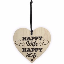 Happy Wife Happy Life Novelty Wooden Hanging Heart Love Plaque Anniversary Sign Christmas Home DIY Tree Decorations 2024 - buy cheap