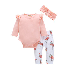 2018 Children Baby Girls Clothes Infant Pink Long Sleeve Tops Bodysuits +Little Swan Pants+Headband 3pcs Baby girl Outfit 2024 - buy cheap