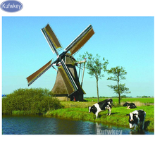 Cenário natural, bordado diamante "o moinho de vento holandês" vaca pintura diamante em ponto de cruz, strass completo, mosaico, 5d,diy, adesivos, 2024 - compre barato