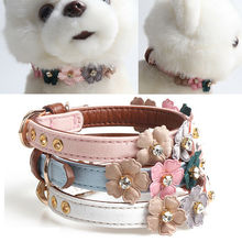 Adjustable Cute Dog Leather Flowers Studded Collars for Small Pet Collar 2024 - buy cheap