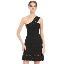 Attractive Jacquard One Shoulder Black Bandage Dress Waved Cold Shoulder Sleeveless Cut Out Mini Femme Bodycon Vestido Dress 2024 - buy cheap