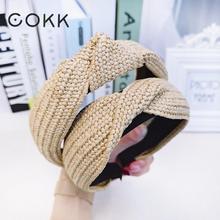 COKK Straw Hairband Hair Accessories For Women Handmade Woven Korean Holiday Hair Hoop Headdress Knot Cross Headband Vacation 2024 - buy cheap