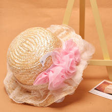 10 шт., бесплатная доставка, 2016-xiaoP182-01, летняя розовая детская соломенная шляпа с цветами для девочек, детская пляжная шапочка для отдыха 2024 - купить недорого