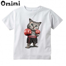 Camisetas con diseño de gato/perro para niños y niñas, ropa blanca de verano, Bóxer fuerte, Tops de manga corta 2024 - compra barato