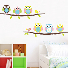 Lovely Owlets On Tree Branch Wall Stickers For Kindergarten Kids Room Home Decoration Bird Wall Decal Diy Owls Wall Mural Art 2024 - buy cheap