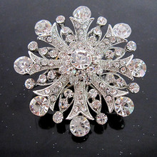 Rhodium Plated Clear Rhinestone Jewelry Large Flower Crystal Brooch for Wedding Invitation 2024 - купить недорого