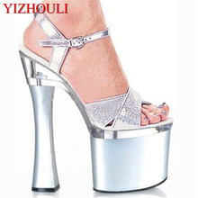 Comfortable platform shoes, sexy shiny material, 18 cm heels with platform pole dancing performance sandals 2024 - buy cheap