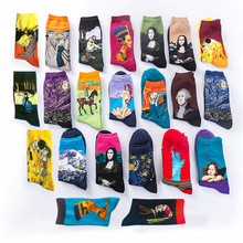 Calcetines de algodón puro para hombre y mujer, calcetín de arte con estampado de pintura, Monlisa, Estilo Vintage, Retro, divertido, para otoño e invierno, 5 par/lote 2024 - compra barato