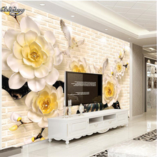 beibehang 3d Carved Beige Yellow Camellia Sculpture TV Wall Background Customized Large Mural Nonwovens Wallpaper 2024 - buy cheap