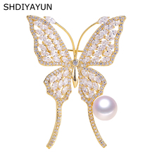 SHDIYAYUN-broche de perlas 2019 para mujer, broche de circón de mariposa de calidad, alfileres, perlas naturales de agua dulce, joyería fina, ramillete G 2024 - compra barato