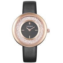 Cabarny relógio de quartzo pulseira de couro feminino, relógio fashion casual de marca famosa para mulheres, cristal brilhante 2024 - compre barato